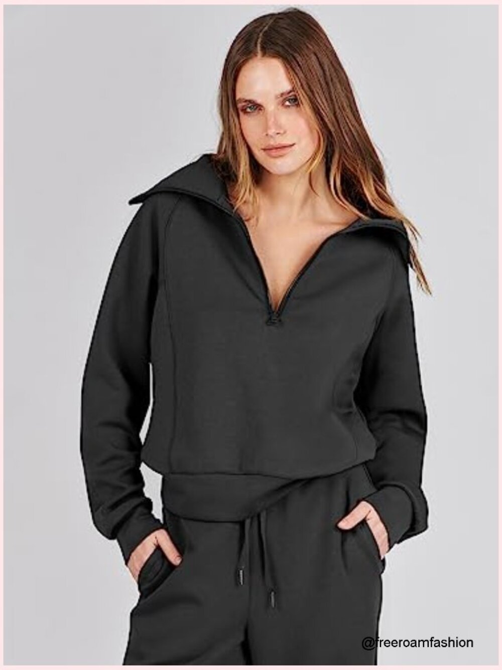Half Zip Sweatshirt & Wide Leg Pants 2 Piece Set Loungewear Travel Outfit - Picture 5 of 7